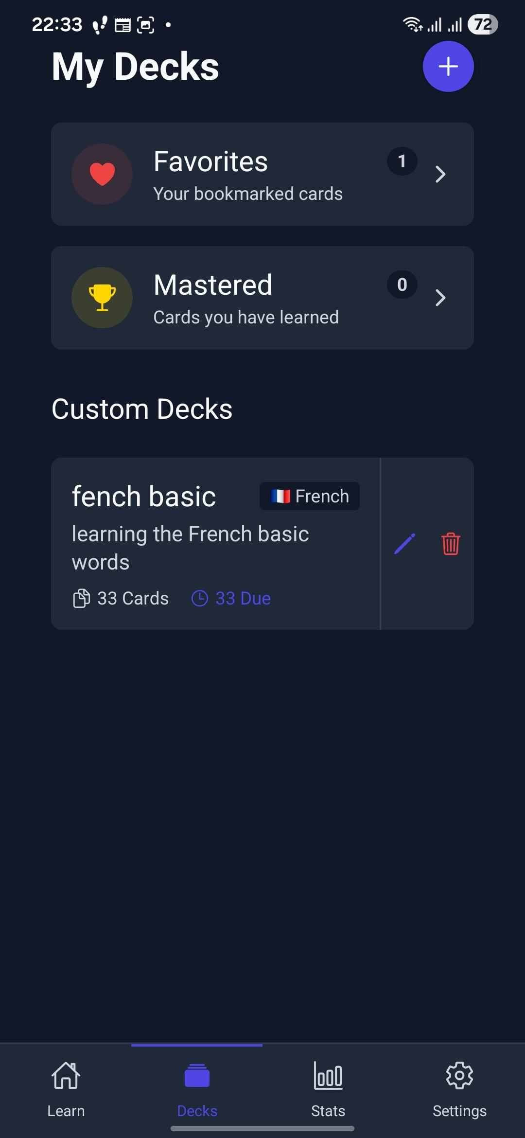 SACard deck management screen