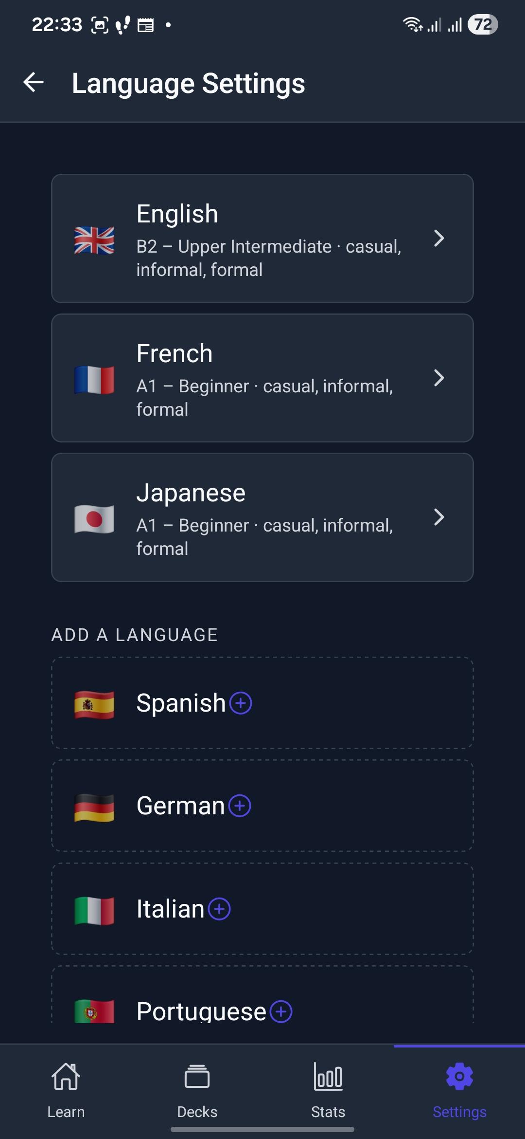 SACard language setup screen